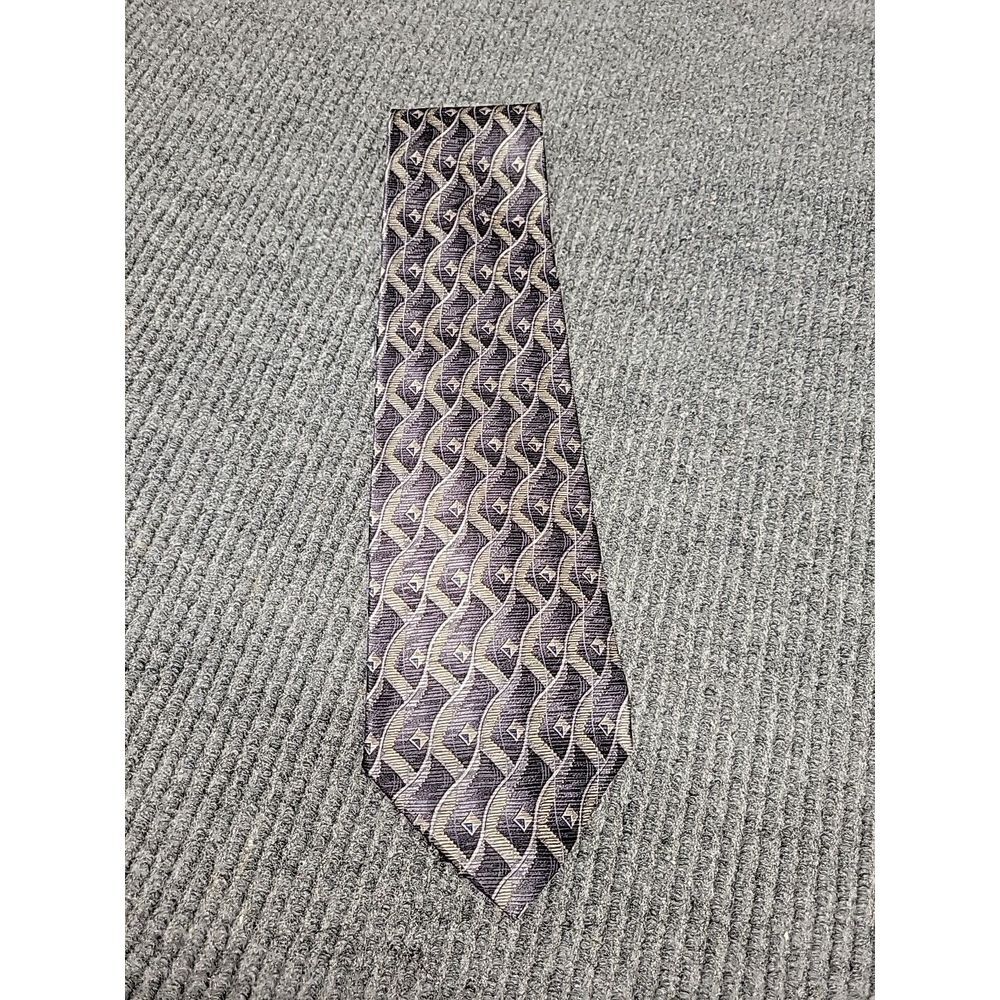 Gianfranco Ruffini Mens‎ Silk Necktie Purple Grey Geometric Wave Pattern Italy